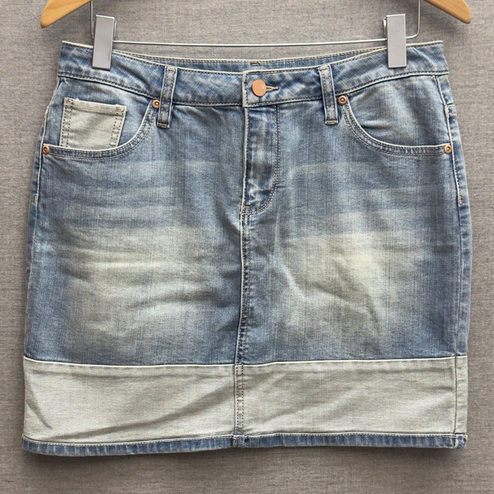 Soho New York & Company Denim Mini Skirt Blue Colorblock Stretchβ Womens Size 8